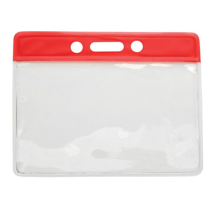 Horizontal Clear Vinyl Badge Holders with Red Bar 