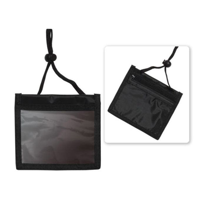 Black Multi-Pocket Convention Wallet Holder w/ Neck Cord 