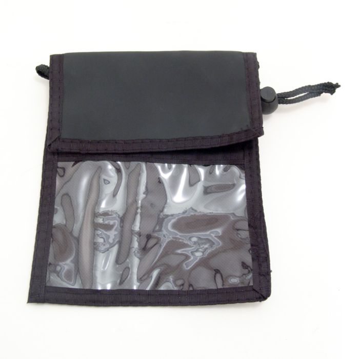 Black Nylon Multi-Pocket Convention Wallet Holder w/ Neck Cord 