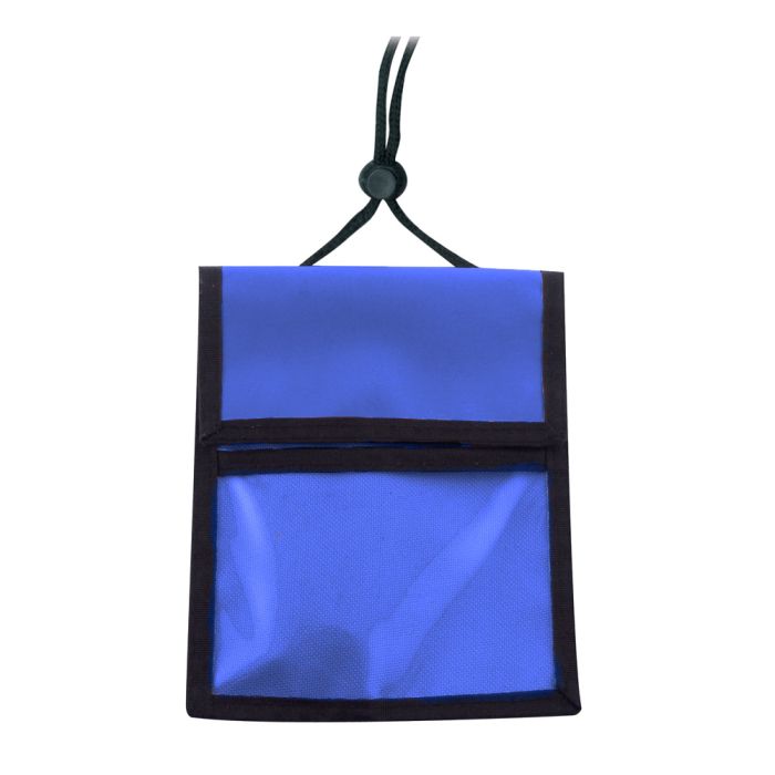 Blue Nylon Multi-Pocket Badge Wallet Holder w/ Neck Cord 