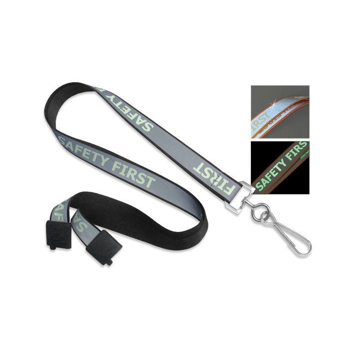 5/8 Black Reflective Glow-in-the-Dark Safety Lanyard w/ Safety Breakaway & Swivel Hook 