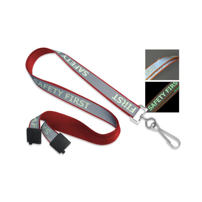 5/8'' Red Reflective Glow-in-the-Dark Safety Lanyard w/ Safety Breakaway & Swivel Hook 