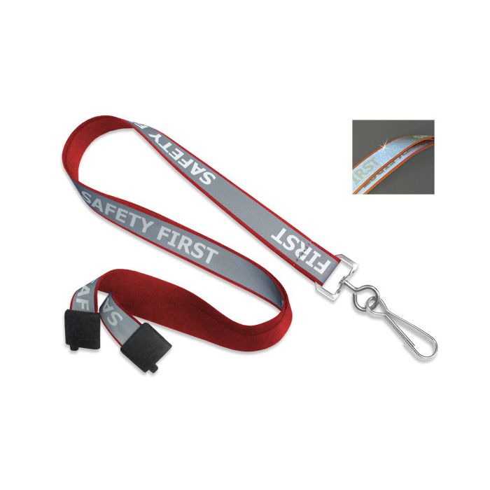5/8'' Red Reflective Silk Screen Safety Lanyard w/ Safety Breakaway & Swivel Hook 
