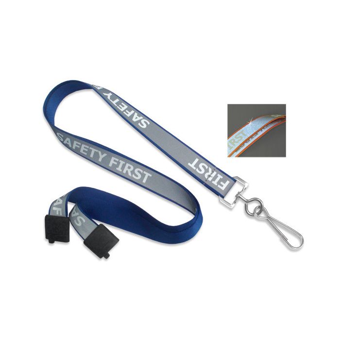 5/8'' Royal Blue Reflective Glow-in-the-Dark Safety Lanyard w/ Safety Breakaway & Swivel Hook 