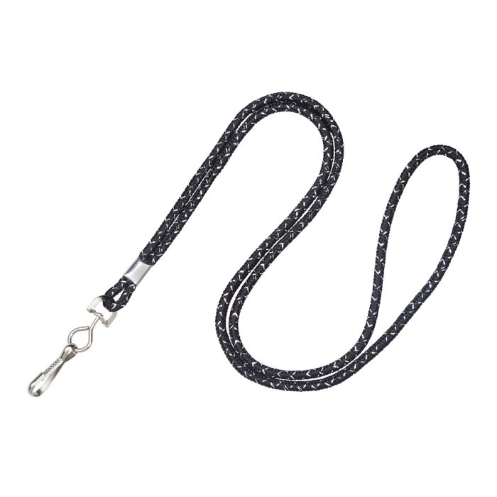1/8'' Black Round Metallic Non-Breakaway Lanyard w/ Swivel Hook 