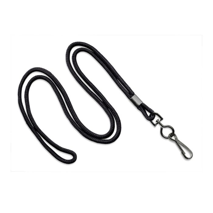 1/8'' Black Round Braid Lanyard with Black-Oxidized Swivel Hook  