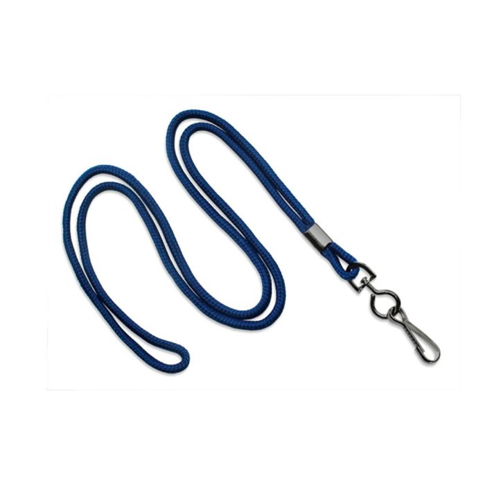 1/8'' Navy Blue Round Braid Lanyard with Black-Oxidized Swivel Hook  