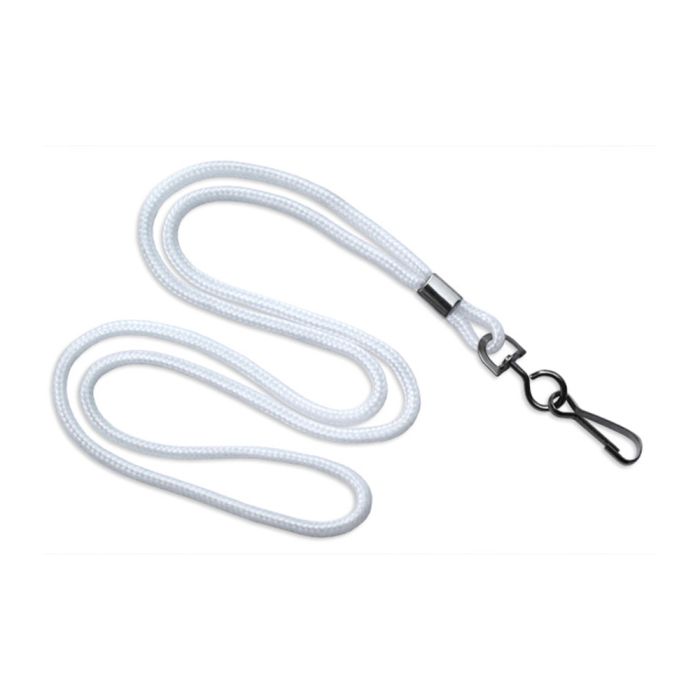 1/8'' White Round Braid Lanyard with Black-Oxidized Swivel Hook  