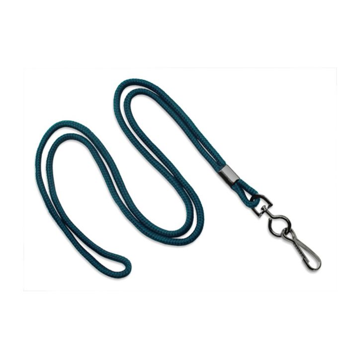 1/8'' Teal Round Braid Lanyard with Black-Oxidized Swivel Hook  