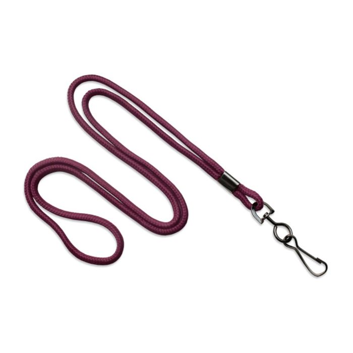 1/8'' Maroon Round Braid Lanyard with Black-Oxidized Swivel Hook  