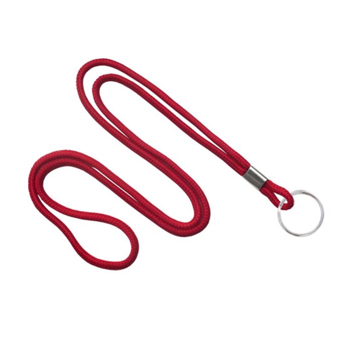1/8'' Red Round Braid Lanyard with Split Ring 