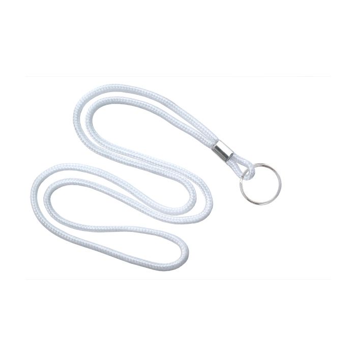 1/8'' White Round Braid Lanyard with Split Ring 