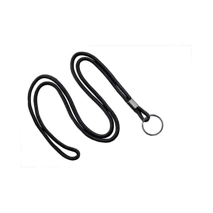 1/8'' Black Round Braid Lanyard with Black-Oxide Split Ring  
