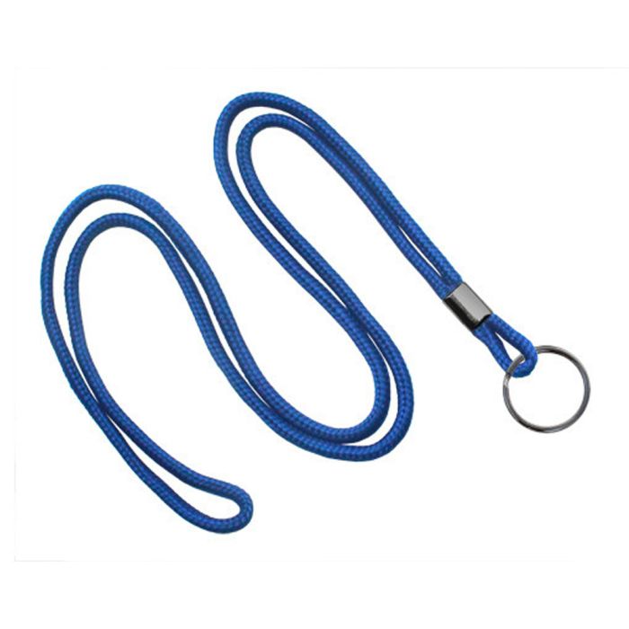 1/8'' Royal Blue Round Braid Lanyard with Black-Oxide Split Ring  