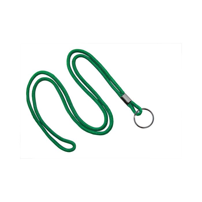 1/8'' Green Round Braid Lanyard with Black-Oxide Split Ring  