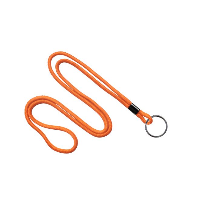 1/8'' Orange Round Braid Lanyard with Black-Oxide Split Ring  