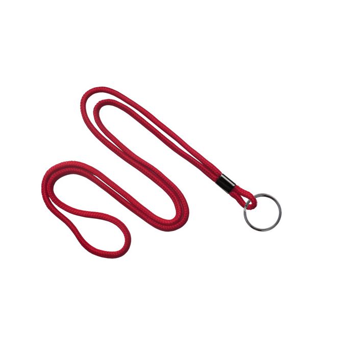 1/8'' Red Round Braid Lanyard with Black-Oxide Split Ring  