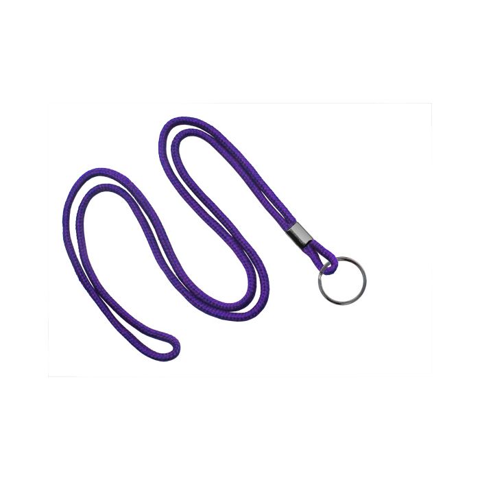 1/8'' Purple Round Braid Lanyard with Black-Oxide Split Ring  