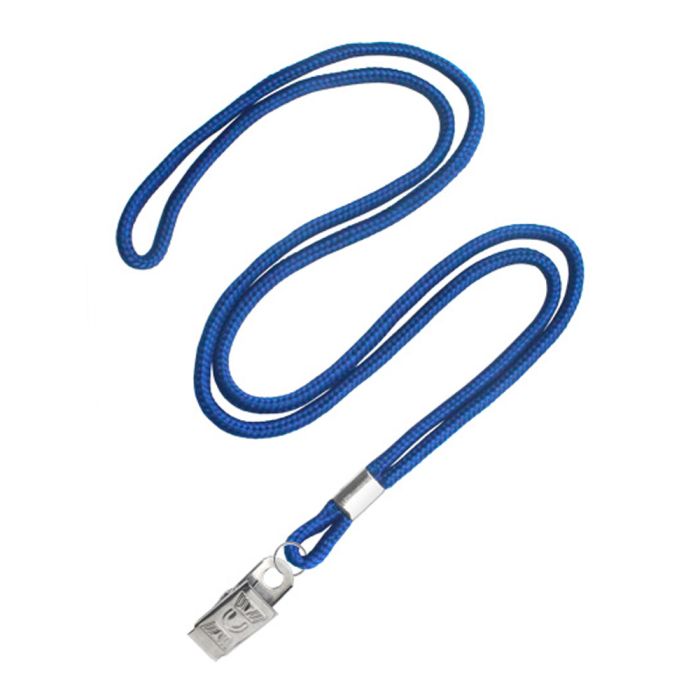 1/8'' Royal Blue Round Braid Lanyard with Bulldog Clip 