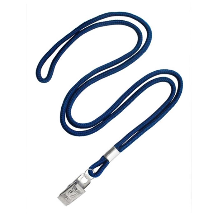 1/8'' Navy Blue Round Braid Lanyard with Bulldog Clip 