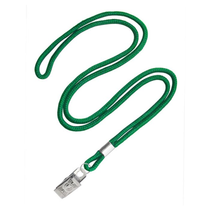 1/8'' Green Round Braid Lanyard with Bulldog Clip 