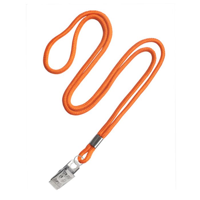 1/8'' Orange Round Braid Lanyard with Bulldog Clip 
