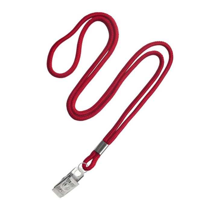 1/8'' Red Round Braid Lanyard with Bulldog Clip 