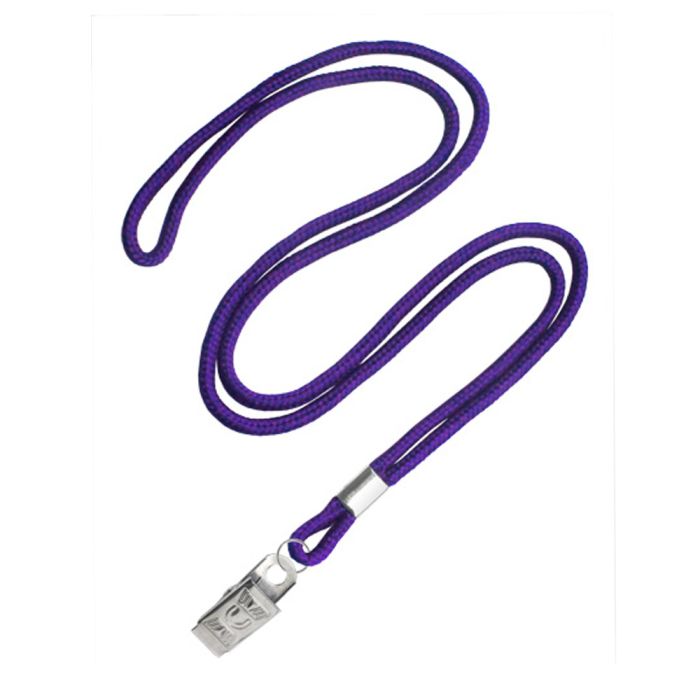 1/8'' Purple Round Braid Lanyard with Bulldog Clip 