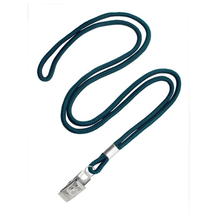 1/8'' Teal Round Braid Lanyard with Bulldog Clip 