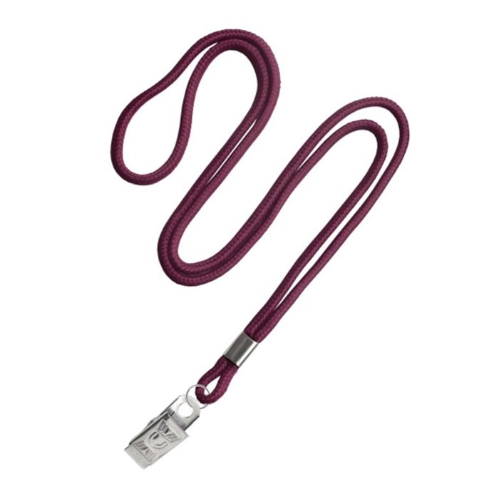 1/8'' Maroon Round Braid Lanyard with Bulldog Clip 
