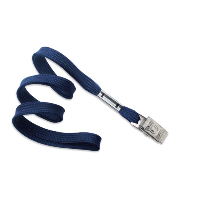 3/8'' Navy Blue Flat Braid Lanyard with Bulldog Clip