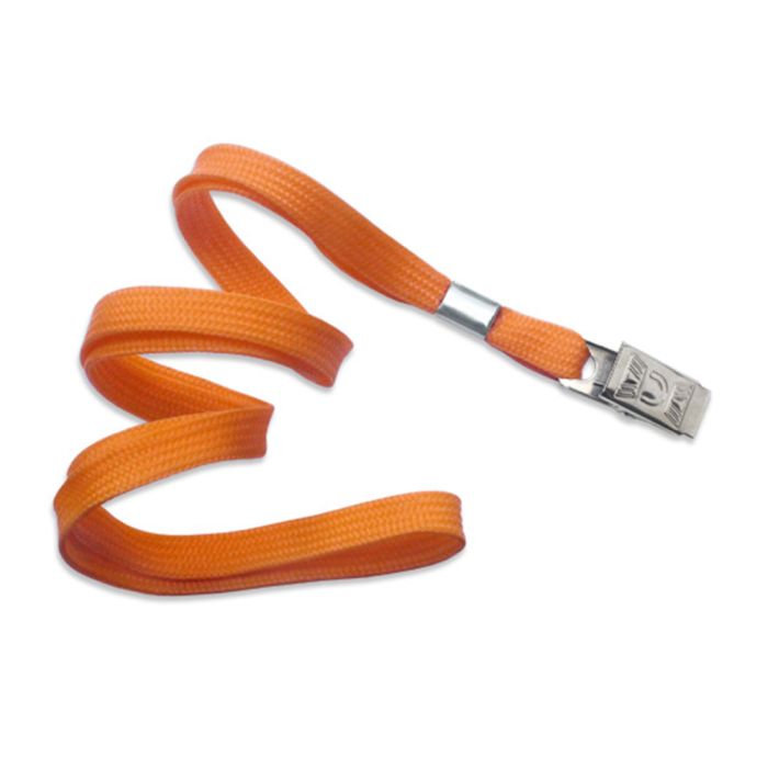 3/8'' Orange Flat Braid Lanyard with Bulldog Clip 