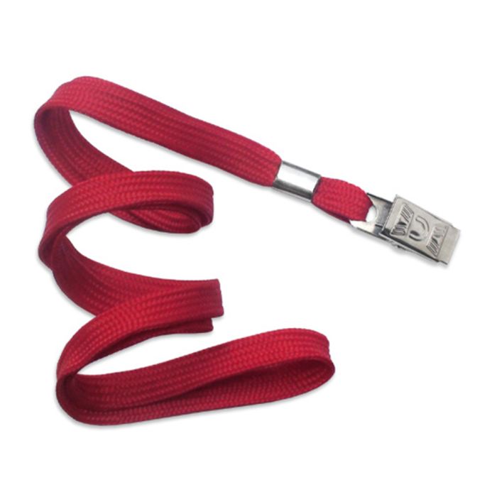 3/8'' Red Flat Braid Lanyard with Bulldog Clip 