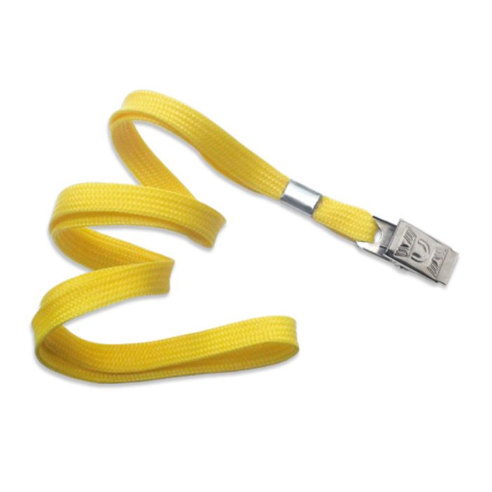 3/8'' Yellow Flat Braid Lanyard with Bulldog Clip 
