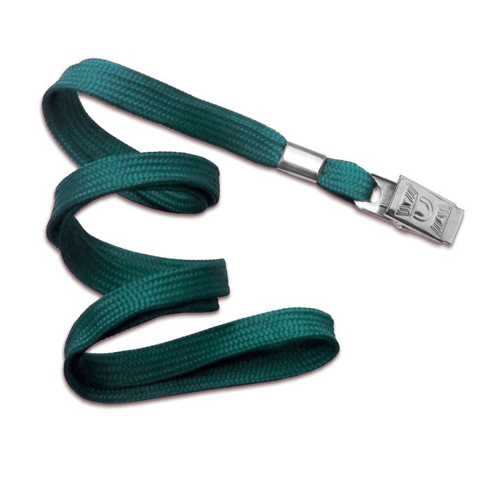 3/8'' Forest Green Flat Braid Lanyard with Bulldog Clip 