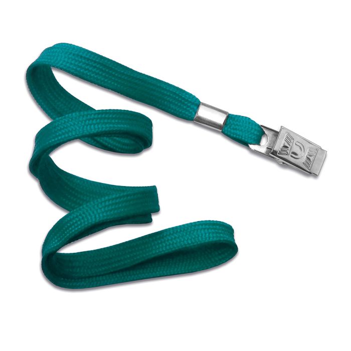 3/8'' Teal Flat Braid Lanyard with Bulldog Clip 