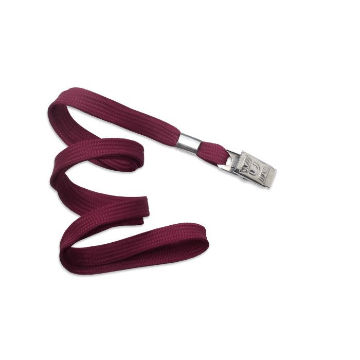 3/8'' Maroon Flat Braid Lanyard with Bulldog Clip 