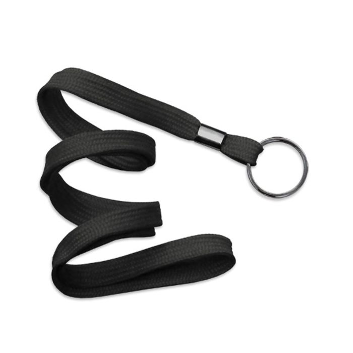 3/8'' Black Flat Braid Lanyard with Black-Oxide Split Ring  