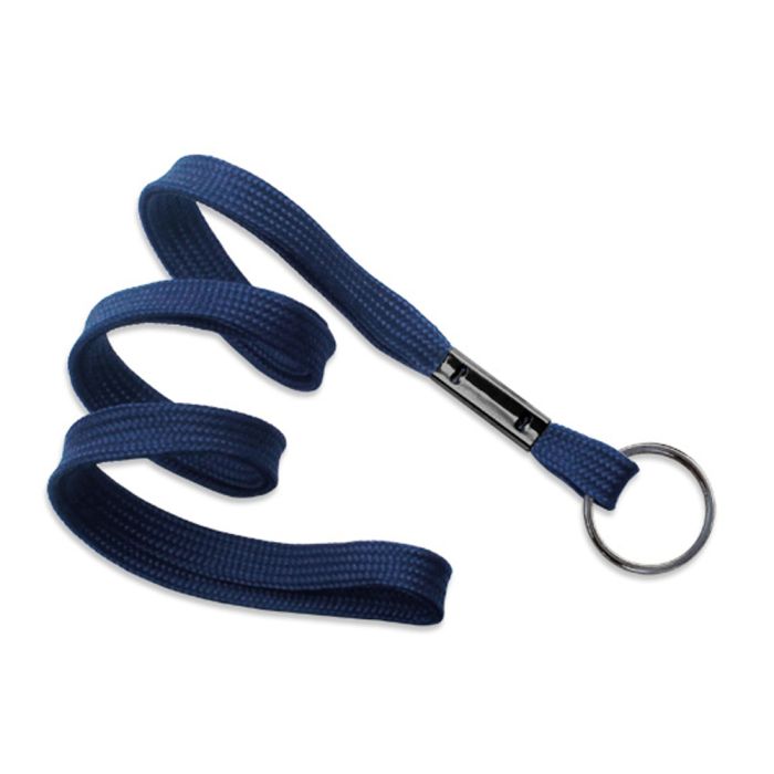3/8'' Navy Blue Flat Braid Lanyard with Black-Oxide Split Ring  