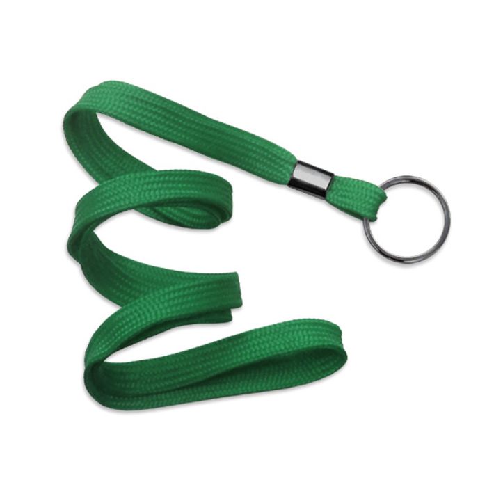 3/8'' Green Flat Braid Lanyard with Black-Oxide Split Ring  