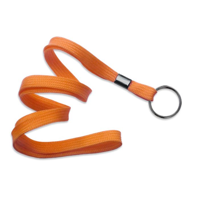 3/8'' Orange Flat Braid Lanyard with Black-Oxide Split Ring  