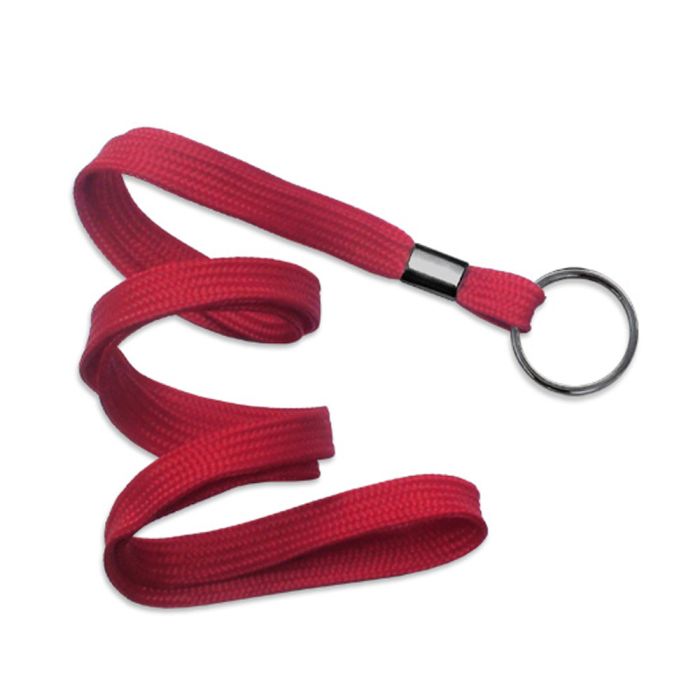 3/8'' Red Flat Braid Lanyard with Black-Oxide Split Ring  