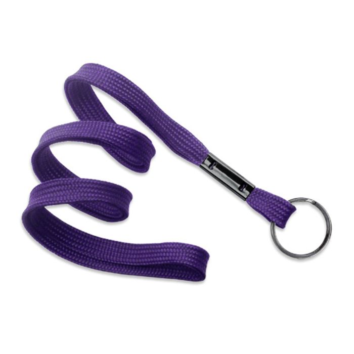 3/8'' Purple Flat Braid Lanyard with Black-Oxide Split Ring  