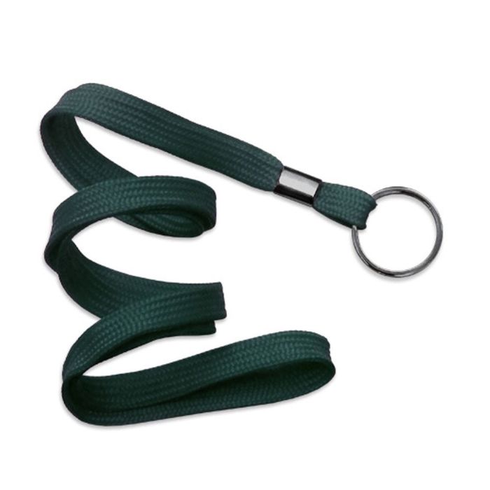 3/8'' Forest Green Flat Braid Lanyard with Black-Oxide Split Ring  