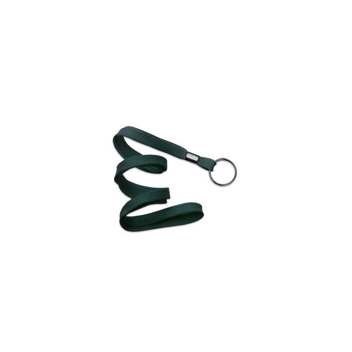 3/8'' Forest Green Flat Braid Lanyard with Black-Oxide Split Ring  