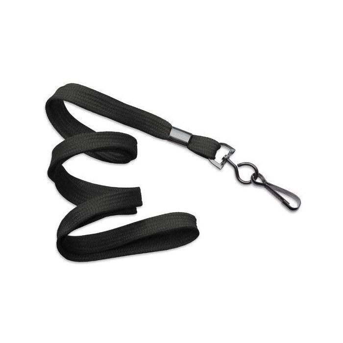 3/8'' Black Flat Braid Lanyard with Black-Oxide Swivel Hook  