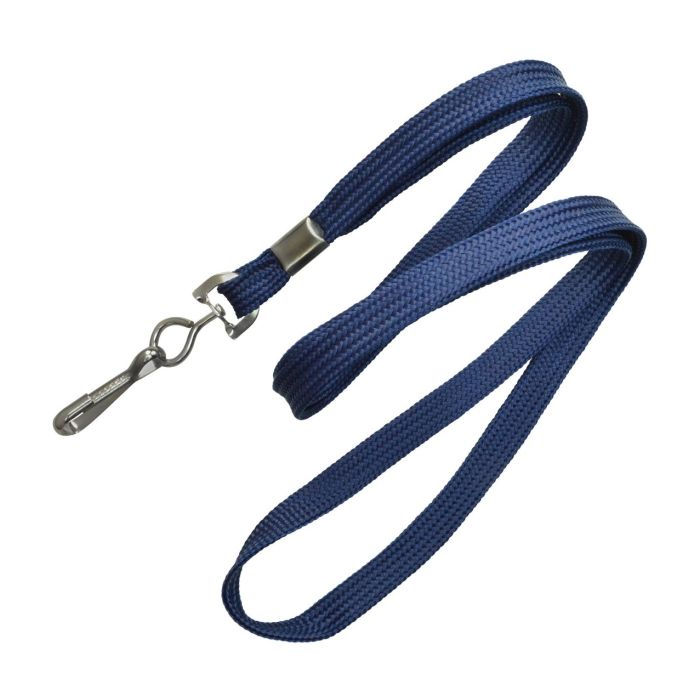 3/8'' Navy Blue Flat Braid Lanyard with Black-Oxide Swivel Hook  