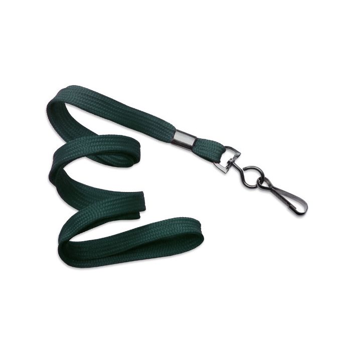 3/8'' Forest Green Flat Braid Lanyard with Black-Oxide Swivel Hook  