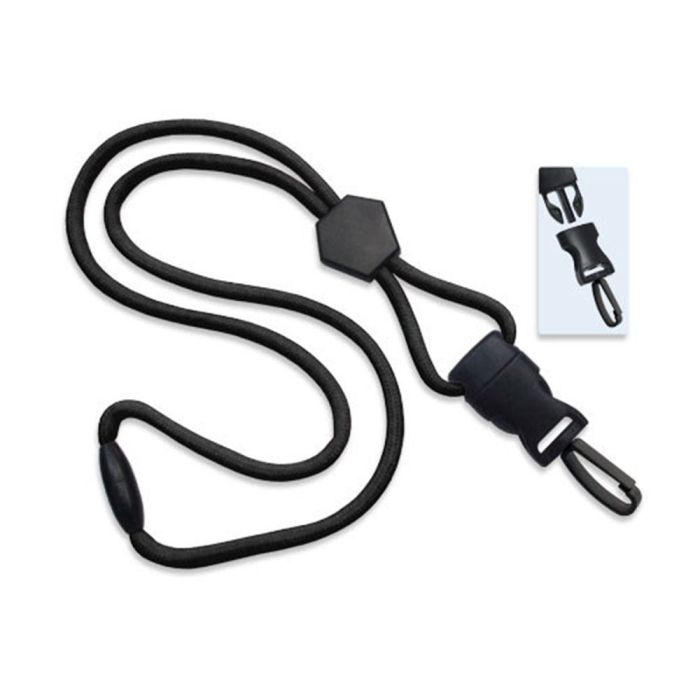 1/4'' Black Round Breakaway Lanyard w/ Diamond Slider & Detachable Plastic Swivel Hook