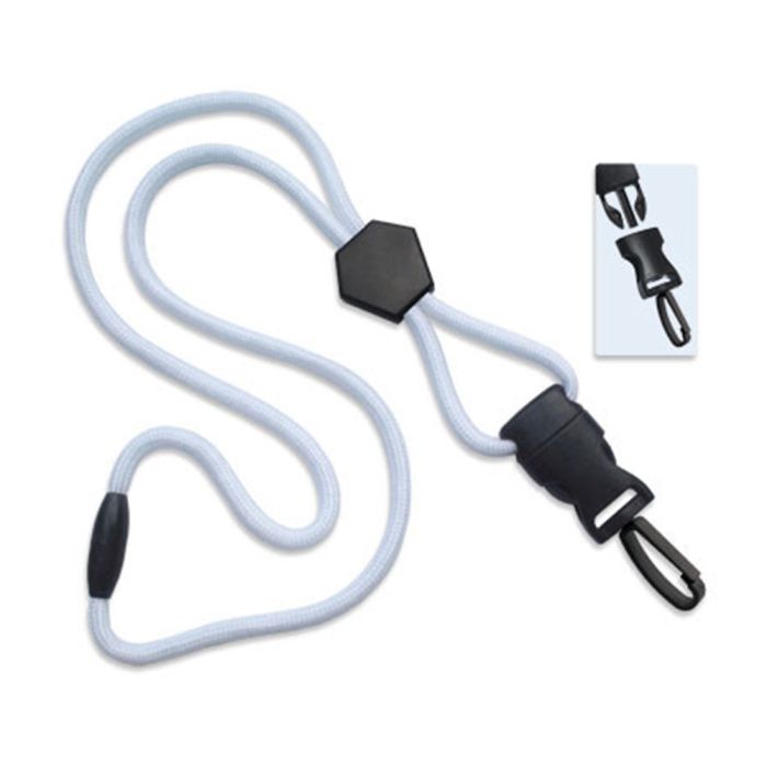 1/4'' White Round Breakaway Lanyard w/ Diamond Slider & Detachable Plastic Swivel Hook 